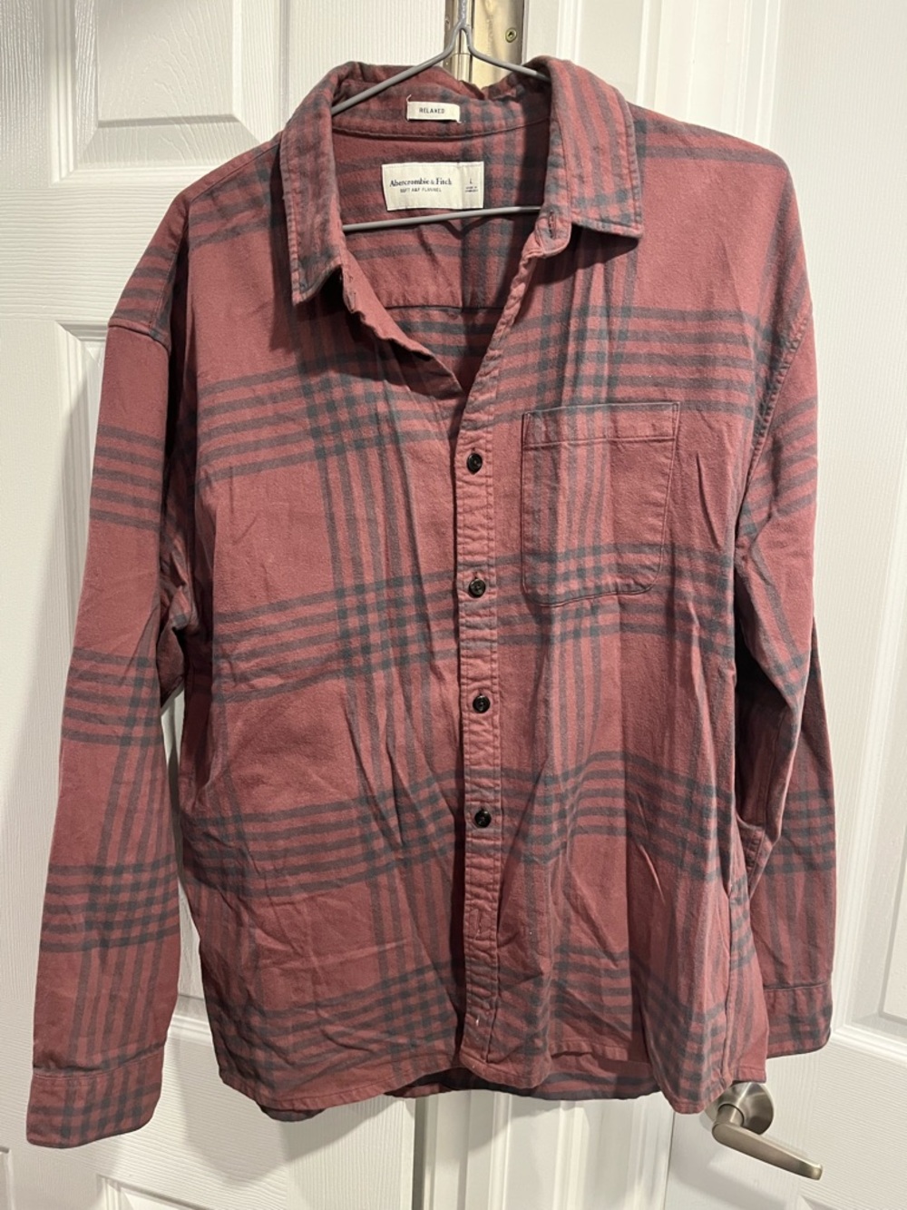 Abercrombie & Fitch Men's Faded Red Plaid Flannel Button-up Shirt